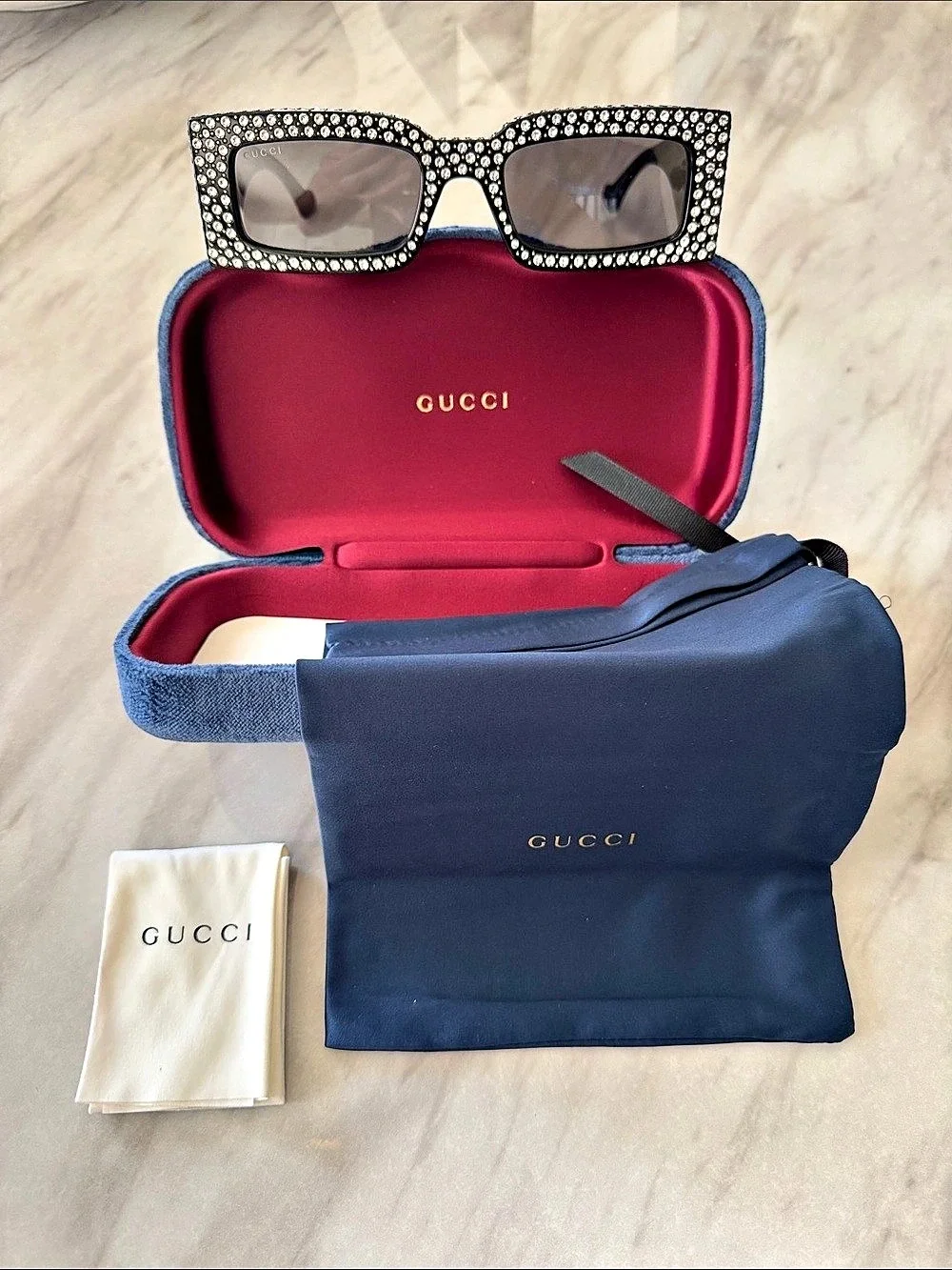 Gucci Interlocking G Crystal-Embellished Square Sunglasses Like New